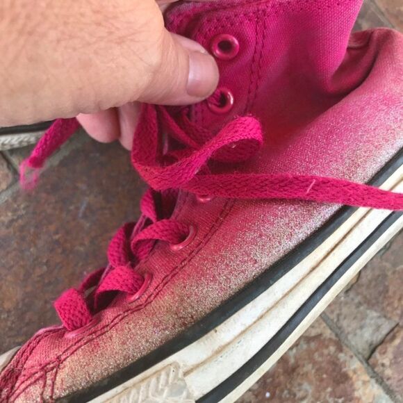 Converse Hightop Pink Sparkle Sneakers Size 2 - Picture 5 of 7
